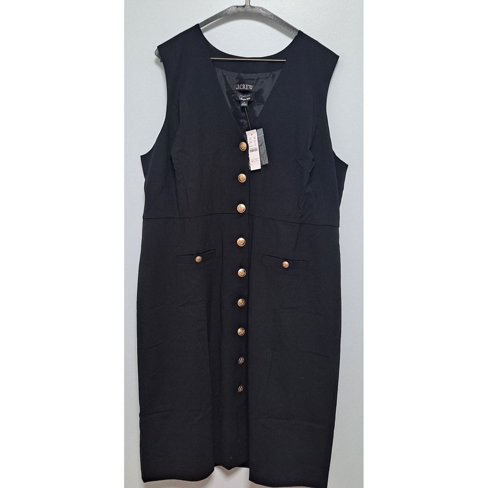 NWT J.Crew Collection Buttoned Sheath in Black Italian Stretch Wool Dress 18